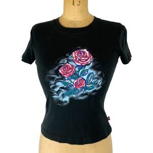 Big Flirt Y2K Sparkly Rose Baby Tee Size S